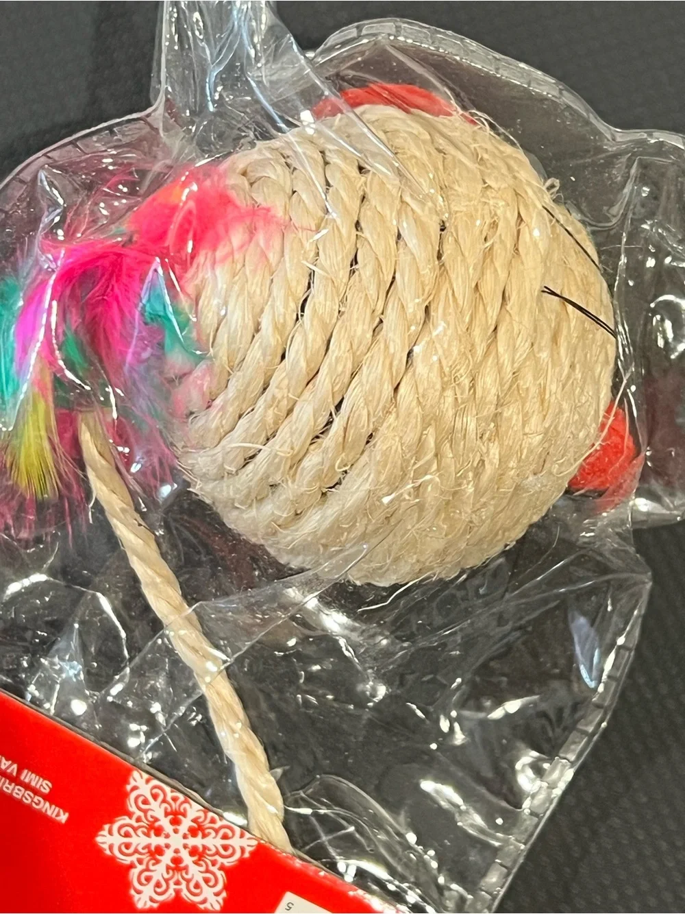 Christmas Cat Toy Ball with Pink Feather